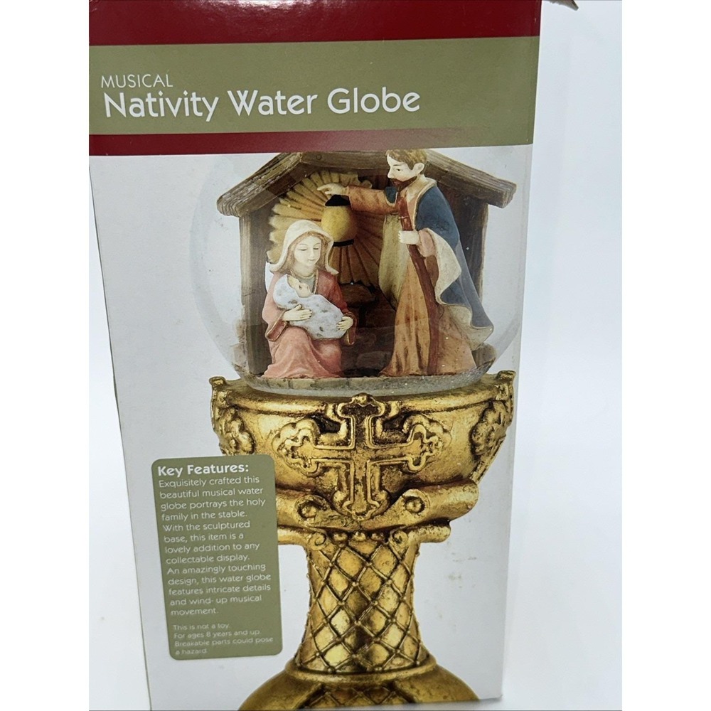 Musical Christ Snow Globe Water Globe With Sculpted Base Christmas Jesus Mary